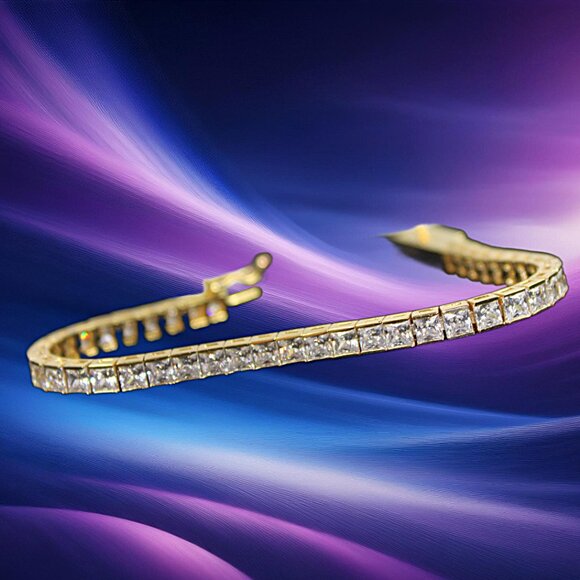 Crislu Finished Gold Handset Cubic Zirconia Tennis Style Bracelet 3mm - Picture 5 of 8